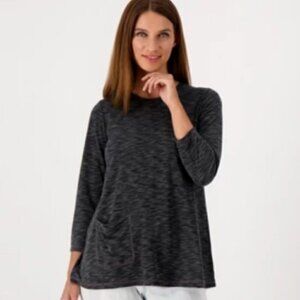 LOGO Lori Goldstein Women's Size XL Ionna Tunic Black Charcoal Gray 3/4 Sleeves